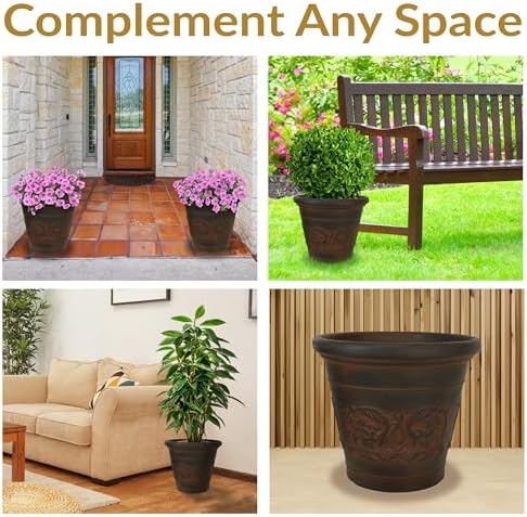 Sunnydaze Arabella 16'' Plastic Planter Pot for Plants, Rust, 2pk - Image 4