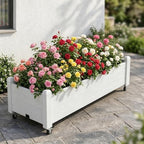 Raised Garden Bed with Wheels, Rolling Resin Planter Box,White - Image 2