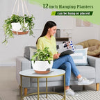 10 Inch Self Watering Hanging Planters with Metal Chain & Macrame Hangers - Image 5
