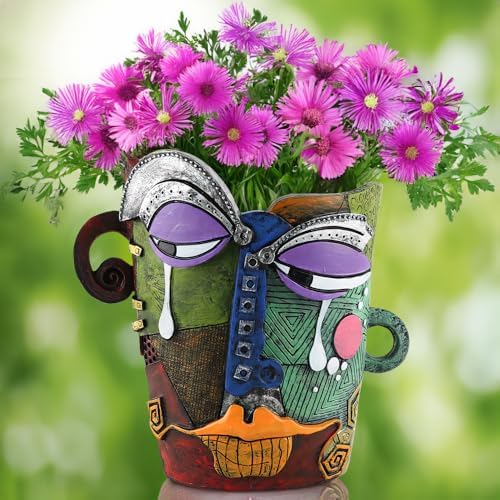 TOZLU Abstract Face Head Planter Picasso Colorful Art Resin Flower Pot - Image 2
