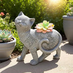 7.9" Cat Succulent Planter Holder Figurine, Creative Garden Animal Flower Pot Statue, Indoor & Outdoor Planters, Cat Flower Vase, Adorable Plant Pot, Decorative Succulent Container - Image 3