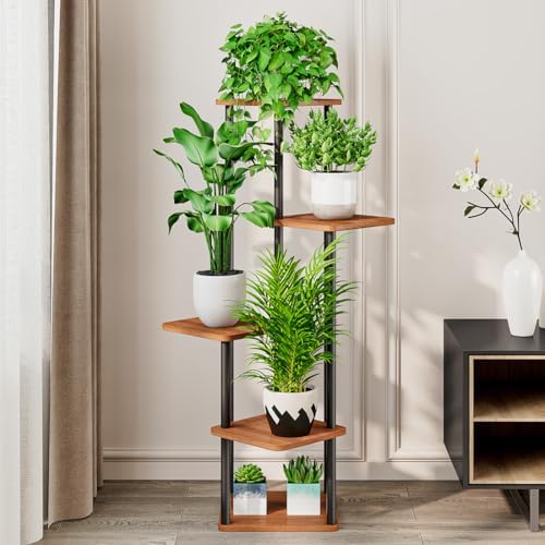 AZERPIAN 5 Tier Tall Plant Stand Indoor Corner Tiered Shelf Metal MDF Board - Image 3