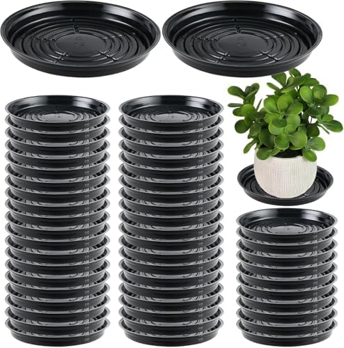 50 Packs 14 Inches Large Plant Saucers for Indoor Outdoor Use Heavy Duty Plastic Plant Plate Dish for Planter Bulk Round Flower Pot Drip Trays to Catch Water 4 to 20 Inch, Black by Planterhoma