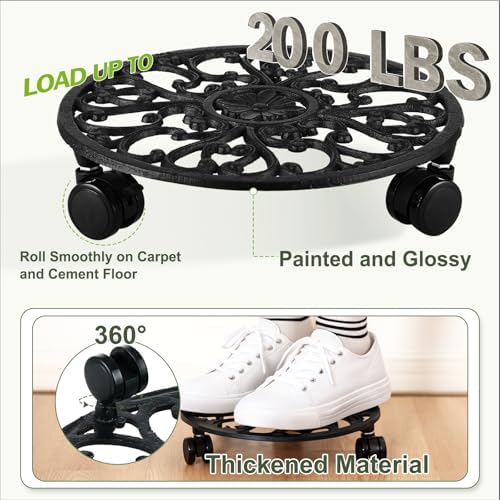 4 Pack 11 In Rolling Plant Stand with Wheels Metal Plant Caddy with Wheels - Image 6