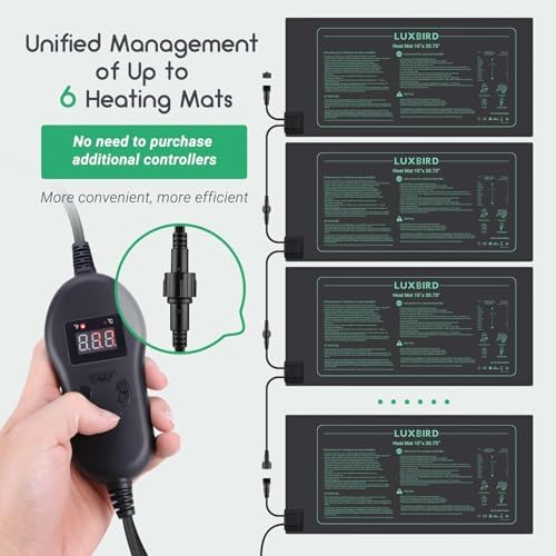 LUXBIRD 4 Pack Seedling Heat Mats with Digital Thermostat Controller, 10" x 20.75" Waterproof for Seed Starting, Germination, Hydroponics, Brewing, Breeding, Greenhouses (LB-HT04) - Image 2