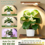 VECELO Plant Stand with LED Light, 10-Tier Indoor Plant Shelf with Supplemental Lighting, Metal Frame & Wood Shelves with Hanging Hooks, Space-Saving Plant Rack for Living Room or Corner Display - Image 2