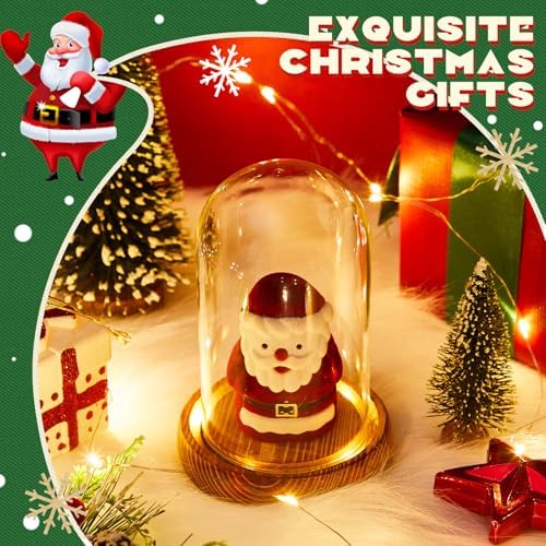 4 Pack 4.72'' x 2.76'' Christmas Glass Cloche Domes with Light Wood Base - Image 6