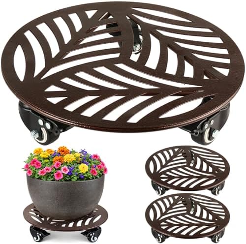 3-Pack Large Metal Plant Caddy with 3 Wheels 12 Inches Heavy-duty Rolling Plant Stands with Casters Wheeled Flower Pot Mover Rollers Rust-proof Iron Planter Dolly Coasters for Indoor Outdoor Use by PartyZealot