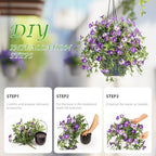 Artificial Flowers Artificial Petunias for Outdoors 2PCS Artificial Hanging Plants Outdoors Silk Flowers with Stems Outdoor Flowers Uv Resistant for Porch Decor Terrace Decor（Purple with Pot） - Image 5