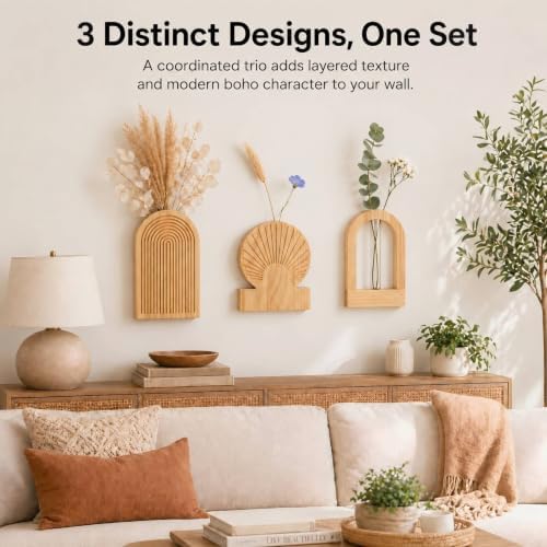 TBWIND Wooden Wall Vases Set of 3, Wall Planters with Glass Tube Kit - Image 7