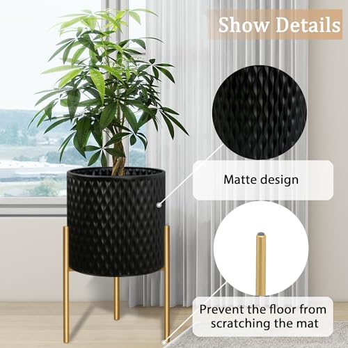 ARNIS Plants Pots with Stand, Large Size Flower Pots, Set of 2 Unique Mid Century Decorative Metal Flower Pots with Drainage,10.5&12.25 Inch, Black - Image 5