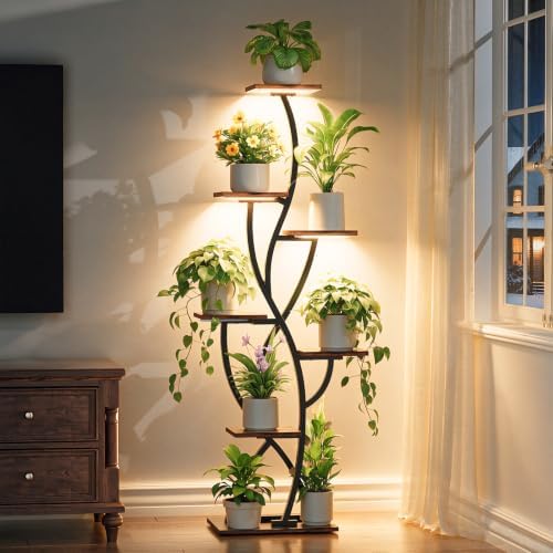 Plant Stand Indoor with Grow Lights - 7 Tiered Tall Lighted Plant Shelf by EVAWOO
