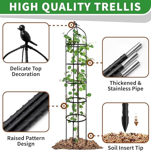 2-Pack 6.7FT Garden Obelisk Trellis for Climbing Plants,81”Metal Plant Support Tower,Heavy Duty Thickened Tube,Rustproof Black Vine & Flower Stand for Outdoor Indoor Use - Image 3