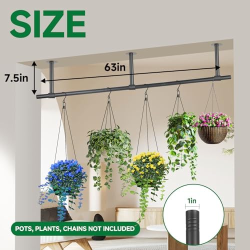 2 pcs Hanging Planters Rod, Plant Hanger Indoor for Window Ceiling, Hanging Plant Shelf for Wall Planter House Plants, Plant Shelves Metal Holder Bar 63 in (Pots, Plants, Chains not Included) - Image 3