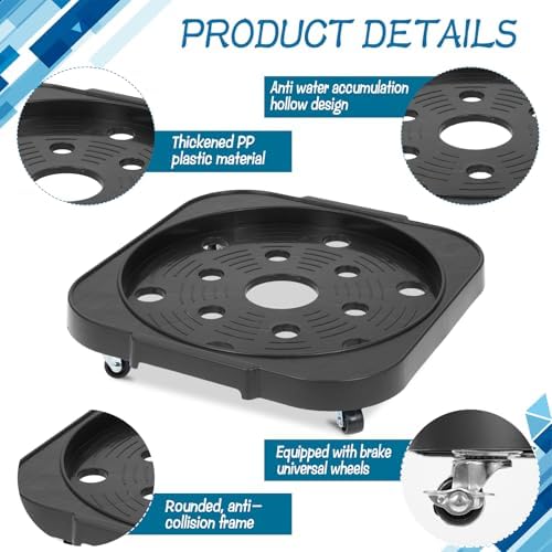 3 Pack 5 Gallon Water Bottle Jug Caddy with Rolling Swivel Casters Wheels, Bucket Dolly Round Rolling Plant Stand Plant Dolly for Heavy Duty Garden Flower Pot Movers Plant Stroller, Black - Image 3