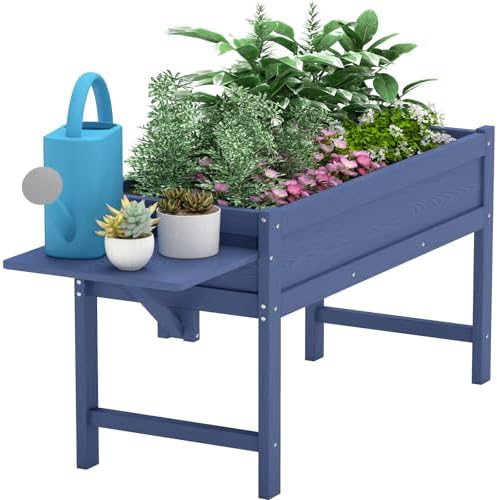 HDPE Raised Garden Bed with Legs, 49x21x27in All-Weather Heavy Duty Planter Box, Outdoor Elevated Garden Bed for Seeds, Herb, Flower, Vegetable (Navy Blue) by BIVODA