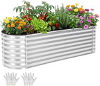 YITAHOME 8x2x2ft Galvanized Oval Raised Garden Bed, Metal Planter Box with Safety Rubber, Gloves, Outdoor Flower Bed for Planting Plants Vegetables, Silver by YITAHOME