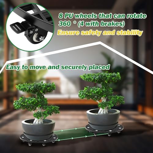 Colingmill Plant Stand Garden Carrier Heavy Duty with Locking Wheels 26 Inch Plant Saucer Roller Dolly Base for Large Potted Fish Tank Trees up to 1600lbs PU Wheels with Brakes Mover Indoor Outdoor - Image 4