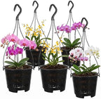 5 Pack Orchid Hanging Planters - Slotted Mesh Net Orchid Pots for Repotting - Black Plastic Hanging Flower Baskets with Hooks for Indoor Outdoor Plants - Breathable Root Control Planter Container by DOITOOL