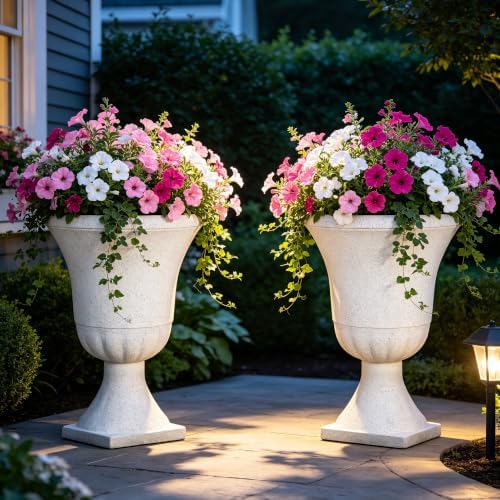 22" Tall Urn Planters Set of 2 Large Flower Pots, Indoor Outdoor Use by Ultym