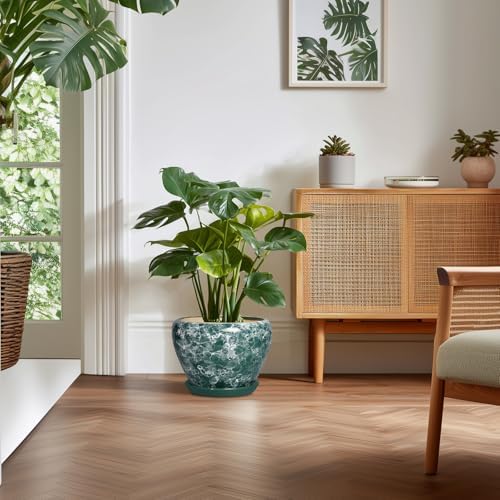 Ceramic Planter, 10 Inch Pots for Plants Indoor, Bubble Green - Image 3