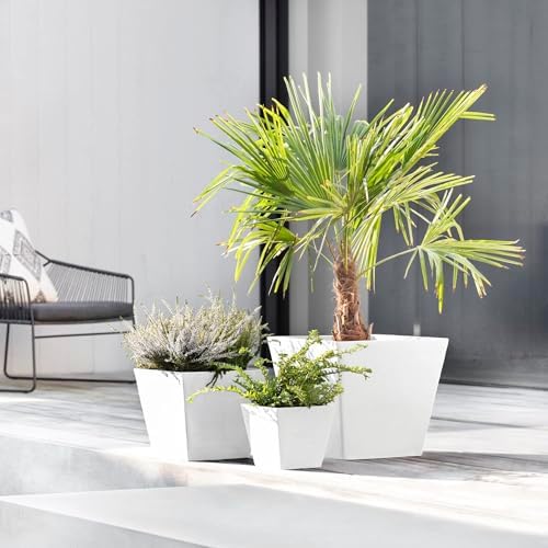 Ecopots Rotterdam Square Flower Planter, Pure White, 12" - Image 3
