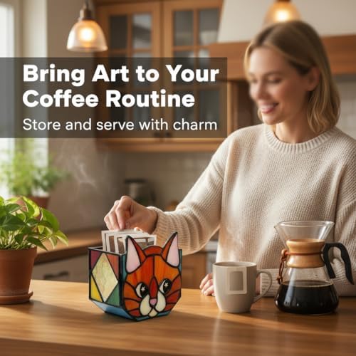 Star Orange Cat Planter, Stained Glass Flower Pot, Art Deco Style, Indoor Plant Container with Drainage Hole, 4.6x3x5.15 Inches - Image 6