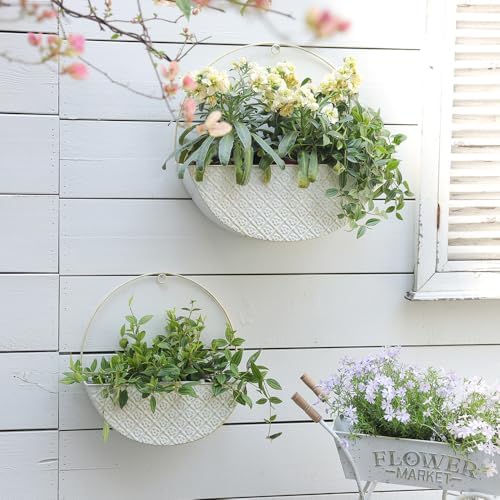 2-Piece Metal Planter Wall Hanging Baskets Decor Half-Moon Wall Mount Planter Set for Shabby Chic Farmhouse Outdoor Indoor Wall Decor - Image 3