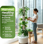 GX Hydroponic Tower | Vertical Planter Tower | Hydroponics Growing System Kit | Food Grade with 24 Net Pots (with LED Grow Lights) - Image 2