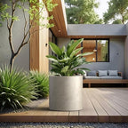 Kante Modern Home Minimalist 15.8" Tall Weathered Concrete Cylinder Planter - Image 5