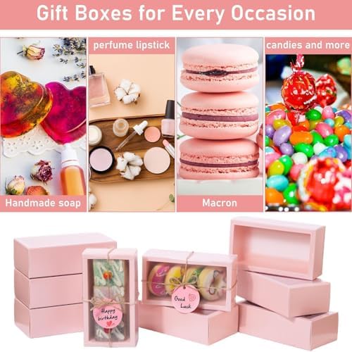 Roowest 50 Sets Gift Boxes Kraft with Tags, 6.3 x 3.5 x 2 Inch, Pink - Image 4