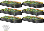 YITAHOME 6pcs 12x4x1 ft Galvanized Raised Garden Bed Kit, Large Metal Planter Box with Gloves, Safety Rubber & Support Rod, Outdoor Flower Bed for Plants Vegetables, Black by YITAHOME