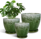 Ceramic Planters 3 Pack - 10 Inch 8 Inch 6 Inch Plant Pots for Indoor Outdoor, Round Decorative Flower Pots with Drainage Holes and Saucers, Garden Home Decor, Gift for Women Men, Green by EPFamily