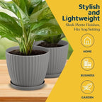 Gray 6-Inch Plant Pots with Drainage & Saucers 18 Pack, Indoor & Outdoor Planters for Houseplants, Herbs, and Flowers, Durable & Weatherproof Material, Stackable, Lightweight, Minimalist Design - Image 3