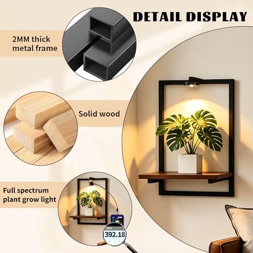 Wall Floating Plant Shelf With Full Spectrum Grow Light, 2 Set, Hold 30LB - Image 3