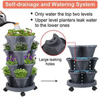 GameXcel Vertical Planter Tower - 4 Tier Stackable Garden Planters with Wheels and Tools Plant Pots for Strawberry Herb Flower and Vegetable Indoor Outdoor Use Dark Gray 2 Pack - Image 4