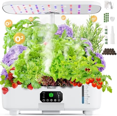 Misting Hydroponic Growing System Kit 15-Pods Indoor Smart Herb Garden Planter with LCD Touch Panel 6L Large Tank for Herb/Vegetables/Flowers/Fruits, Gardening Gifts for Women Men Beginners - White by Zekeson