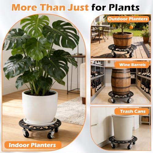 2 Pack Cast Iron Plant Caddy with Wheels Heavy Duty, 11 Inch Plant Rollers with Wheels for Planter Stand on Metal Wheel, Round Roller Plants Stand Indoor Metal Rolling Planter Holders Plants Mover - Image 6