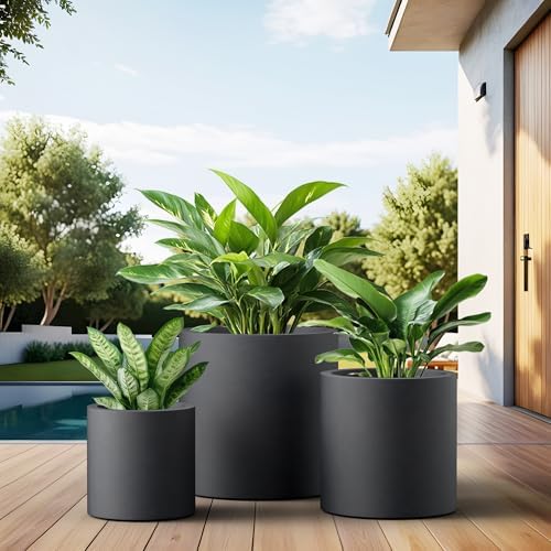 Kante Set of 3 Black Concrete Cylinder Round Planters for Modern Home - Image 6