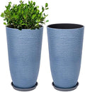 QCQHDU Set of 2 9 Gallon Tall Large planters for Outdoor/Indoor Plants of 12" Dia x 21" H Round Flower Pots Set Faux Stone Finish Front Door Patio Square Porch Planters with Tray, Sky Blue by QCQHDU