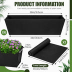 HunnmingRe 6 Pack 36 Inch Fabric Plant Window Box Liners Rectangular Non-Woven Planter Basket Liner Black Felt Flower Hanging Basket for Outdoor Garden Hanging Planter Flower (Avoid Birds Nesting) - Image 2