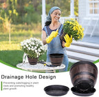 VECELO Plant Pots with Drainage Holes & Saucer, 9 Inch Flower Pots with Tray, 3 Pack Plastic Whiskey Barrel Planters for Indoor & Outdoor Garden Home Plants and Flowers - Image 5