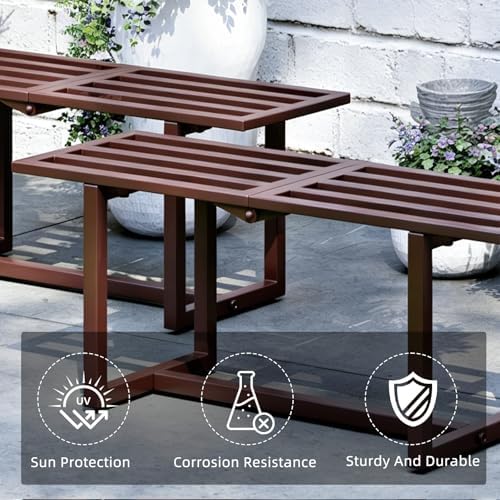 2 Pack Plant Stand, Foldable Metal Shelf, Indoor Outdoor, Coffee - Image 4