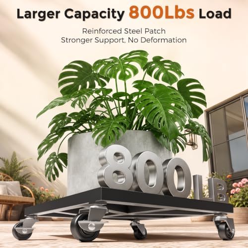 3 Pack 12" Plant Caddy with Wheels, Metal Rolling Plant Stand Heavy Duty 800lbs, Square Plant Dolly with Lockable Caster Wheels for Planter Pots, Heavy Objects, Indoor and Outdoor Use - Image 3