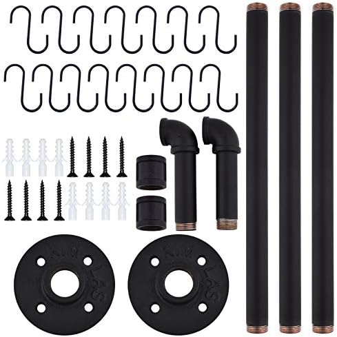 TLBTEK 50 inch Black Pipe Pot Bar Rack Wall Mounted Detachable Pans Hanging Rail Kitchen Lids Utensils Hanger Holders with 15 S Hooks - Image 7