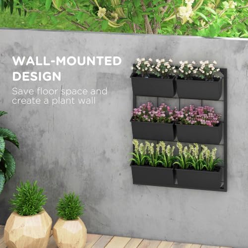 Outsunny 3-Tier Wall Planter w/ 6 Pots, Outdoor Hanging Planter, Black - Image 3