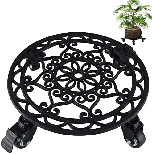 Skelang Cast Iron Plant Caddy 13 Inches, Rolling Plant Stand with Locking Wheels, Plant Pot Trolley for Moving and Supporting Heavy Duty Plants, Load Capacity 400 Lbs by Skelang