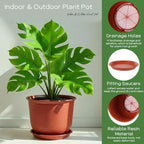 2 Pack 14 Inch Plastic Large Terracotta Plant Pot with Drainage Hole and Saucer Large Plant Tree Pots Flower Tree Containers for Indoor Outdoor Gardening Front Porch Patio Yard or Deck - Image 3
