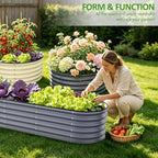 Gruper Raised Garden Bed, 8×2×1.4 ft Tall Oval Large Metal Planter - Image 5