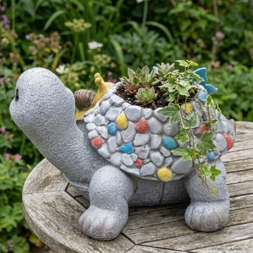 Elenon Tortoise Planter for Succulents Indoor Outdoor with Drainage Hole, Unique Home Garden Decor Resin Cute Turtle Flower Pot Gift Idea for Plant Lovers - Image 6